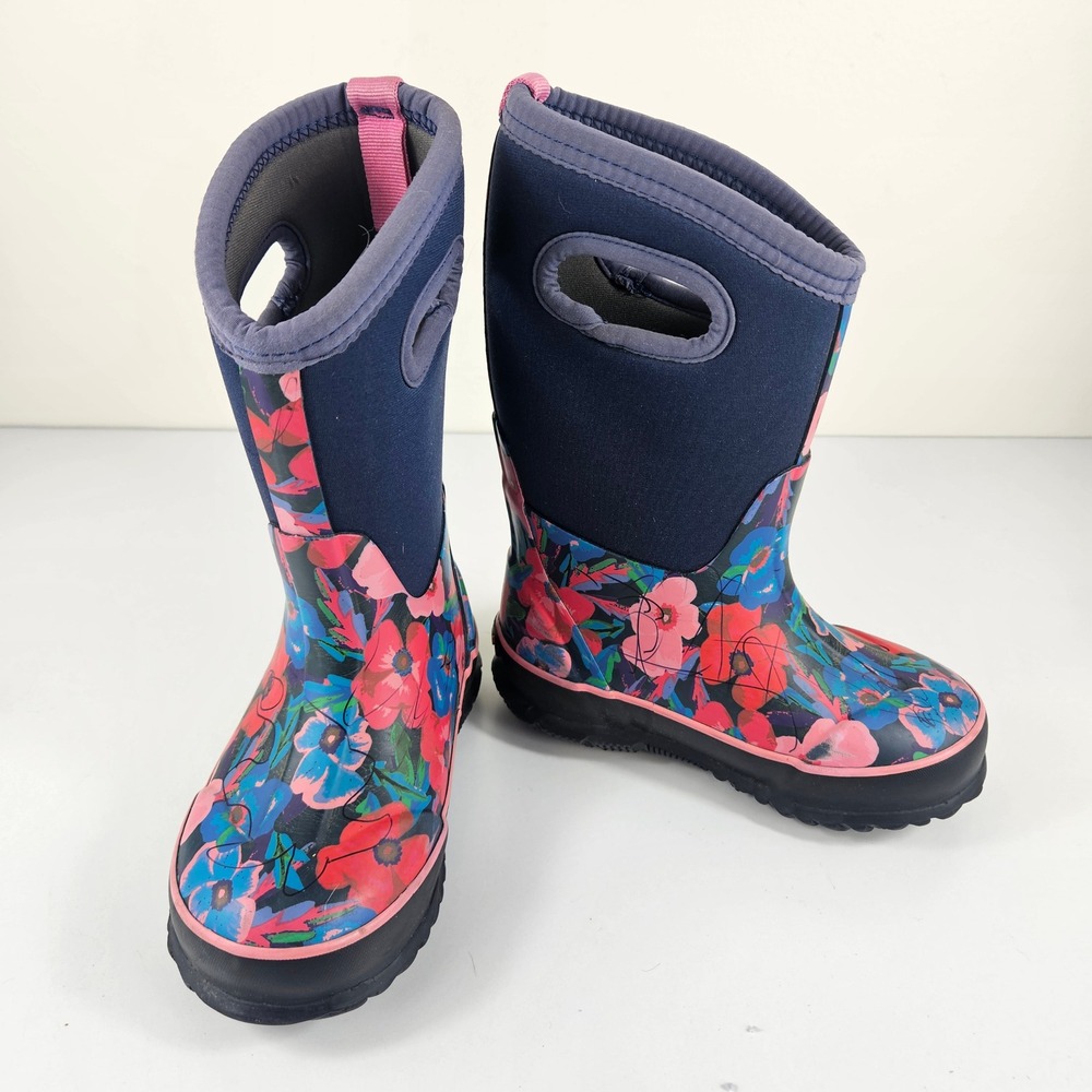 Bogs Classic Pansies Kids 10 Waterproof Insulated Boots Navy Floral 72587-469